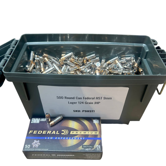 Free Shipping - Federal Premium HST 9mm Luger Ammo 500 Round Can 124gr JHP - P9HST1