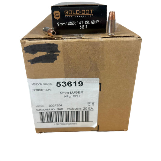 Free Shipping - Speer Gold Dot 9mm Ammo 1000 Round Case 147gr GDHP - 53619